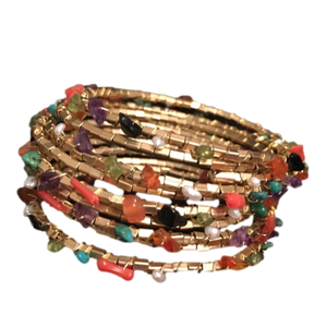 Ladies 14k gold plated wrap bracelet w/colorful gemstones